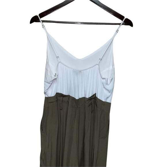 NEW! Shine Star Jumpsuit Paper Bag Waist Tank Top White Olive Green Size Medium - Picture 5 of 8